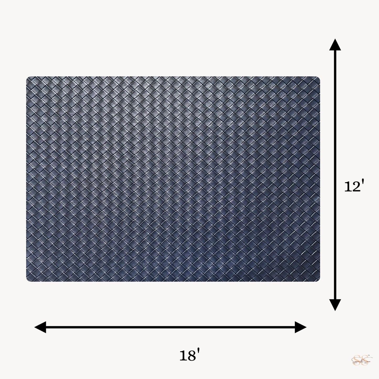 Blue reversible PU leather rectangular table mat set of 6 styled on a modern dining table by Supper & Scene.