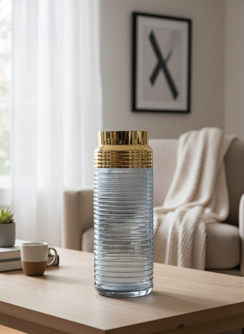 tall blue glass vase by supper and scene