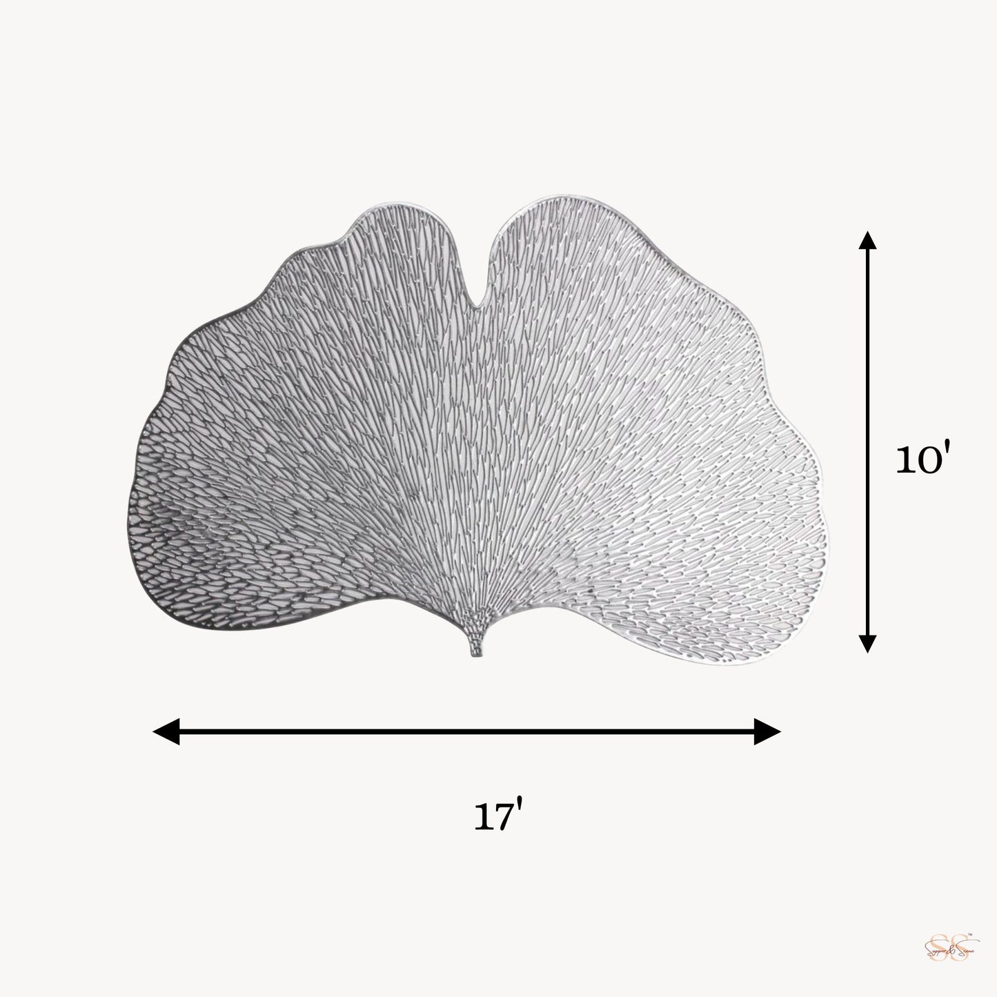Silver PVC ginkgo-shaped side mat for side table decor by Supper & Scene.