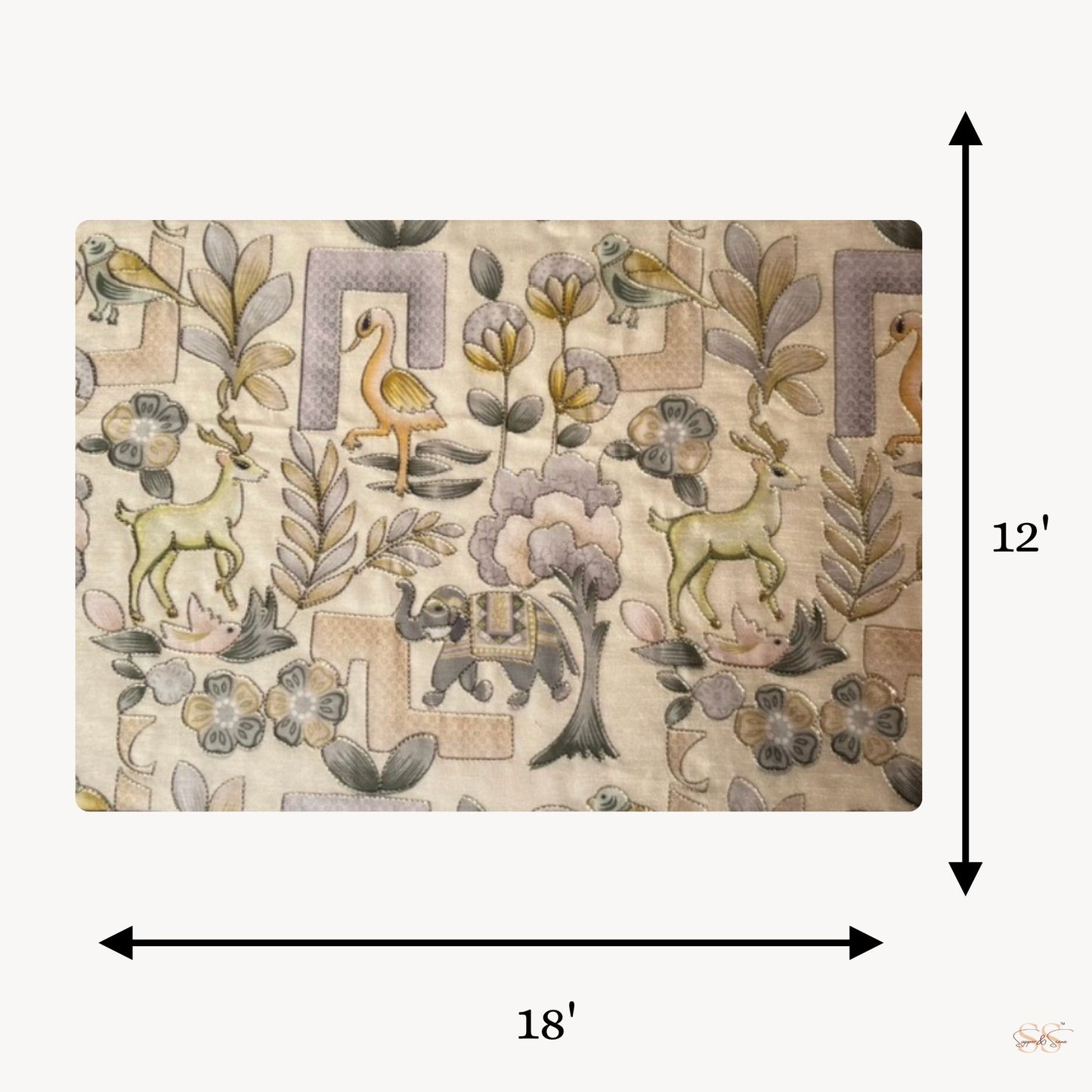 embroidery green table mat on dining table set of 6 -12x18 inch