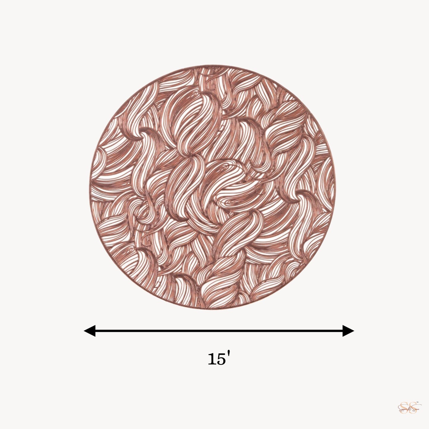 Rose gold PVC round cutwork side mat for coffee table and side table decor by Supper & Scene.