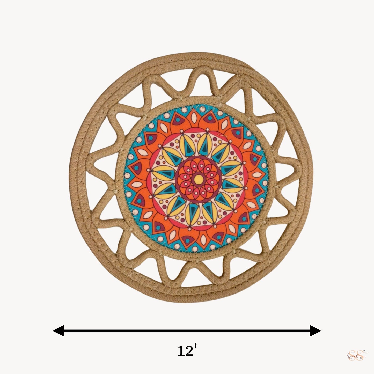 Round cotton side mat 12 inch decorative mandala table styling mat set of 2