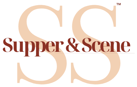 Logo of 'Supper & Scene' with stylized 'SS' design on a white background