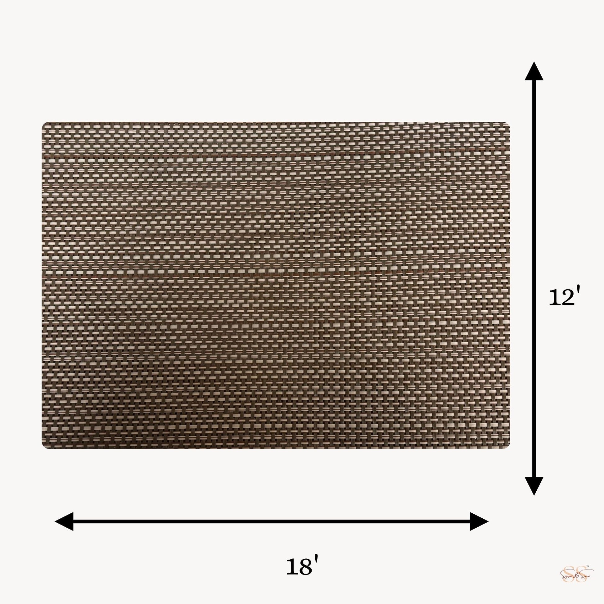 Dark brown basket weave table mat 12x18 inch rectangular placemat set of 6