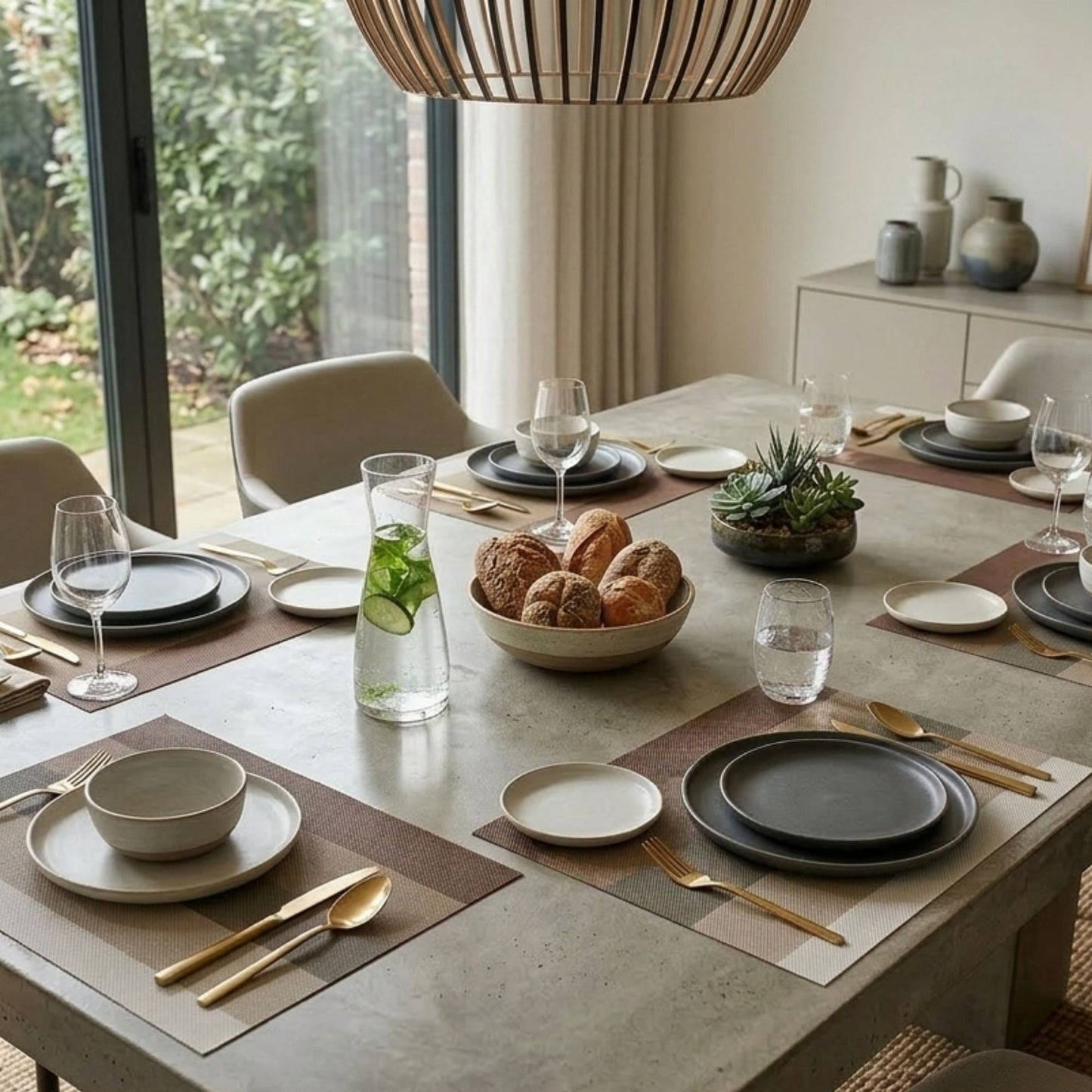 Striped wire mesh table mat set of 6 rectangular placemats styled on modern dining table
