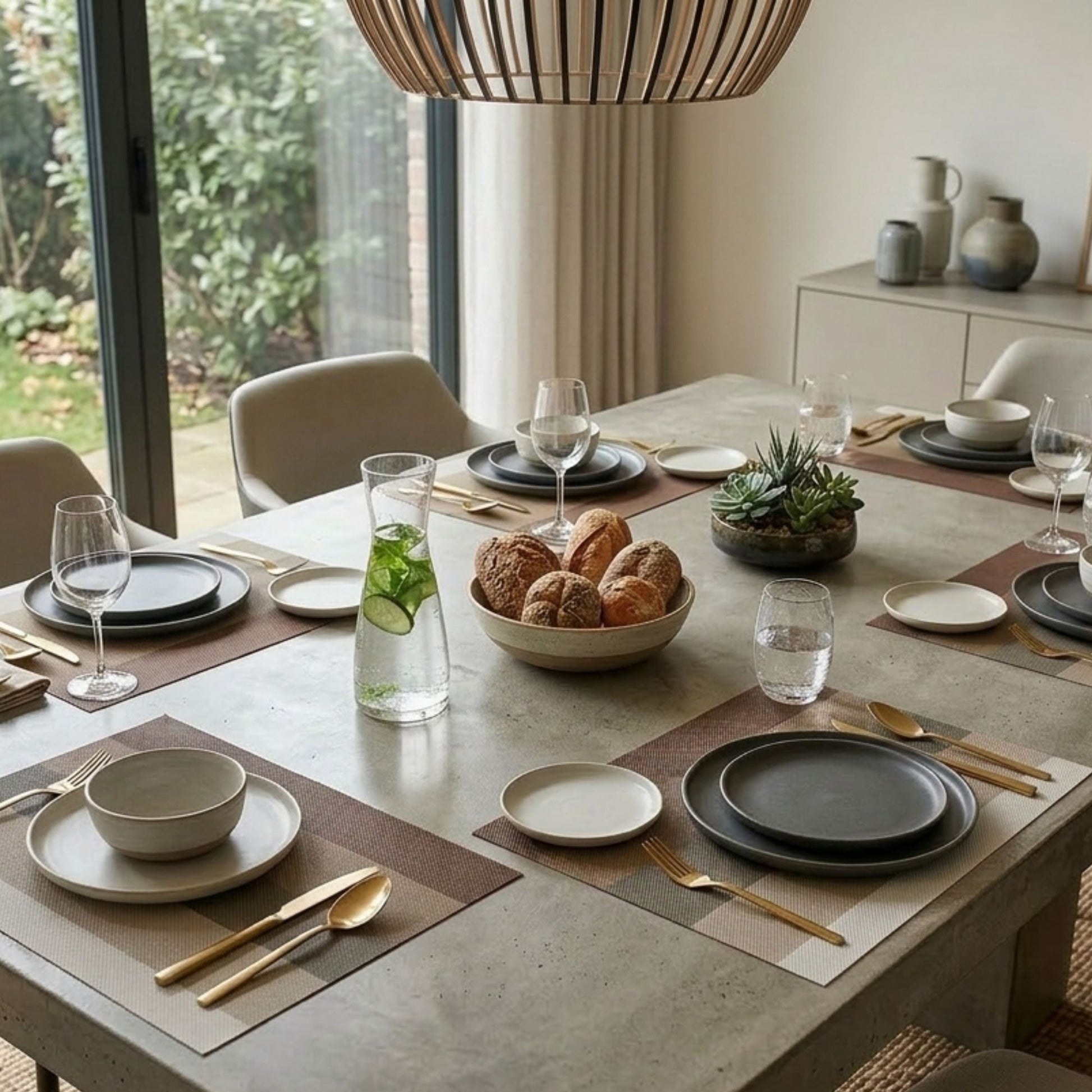 Striped wire mesh table mat set of 6 rectangular placemats styled on modern dining table