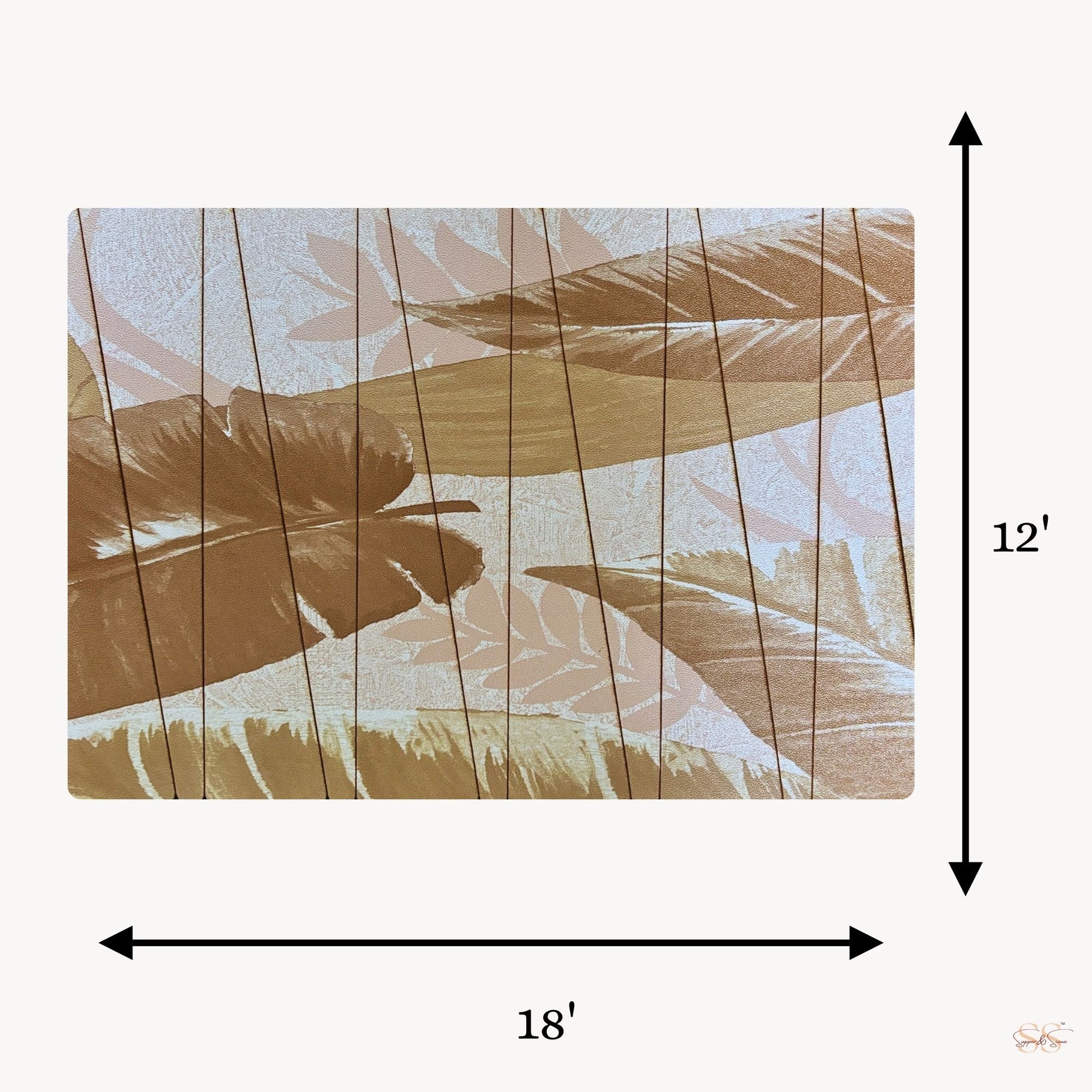 Beige and brown wooden wildlife print rectangular table mat set of 6, 18 x 12 inch, by Supper & Scene.