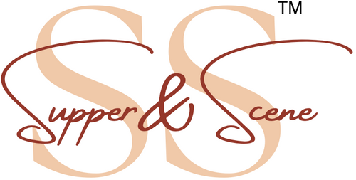 Logo of 'Supper & Scene' with a decorative design on a white background