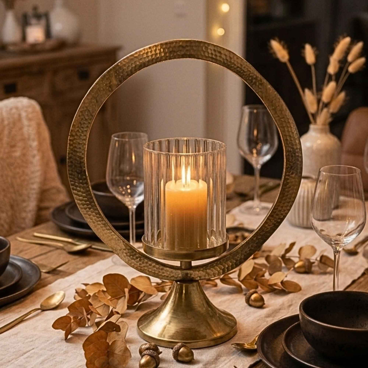 German silver candle holder showpiece styled as a dining table decor accent by Supper & Scene.