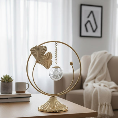 Decorative crystal centerpiece on a table with a blurred living room background by supper and scene