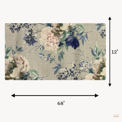 Blue floral printed table runner 12x72 inch botanical dining table runner with lace border