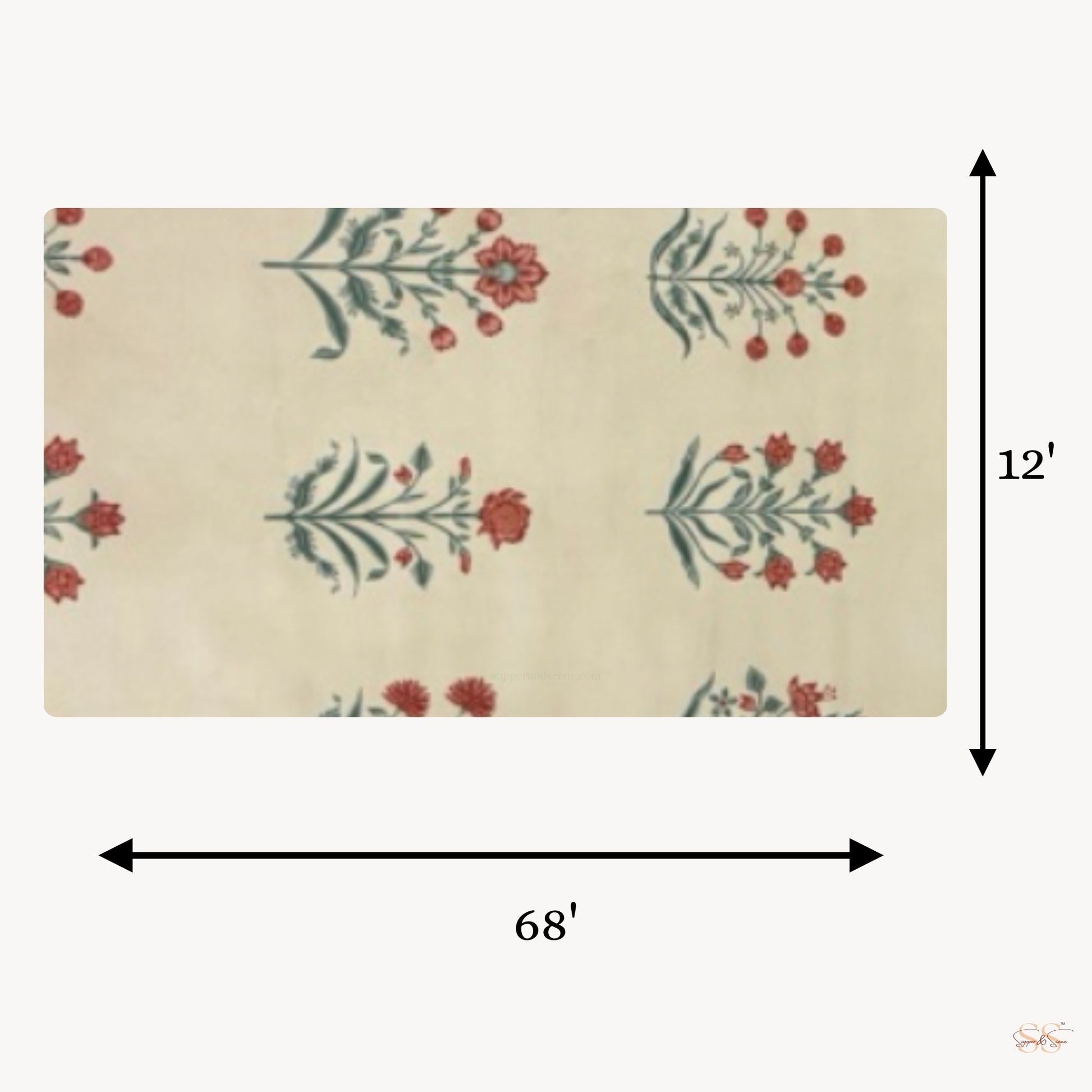 Cream floral velvet table runner 12x68 inch printed dining table runner with botanical pattern