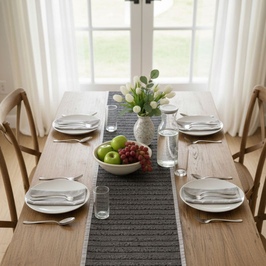 short shimmer black table runner