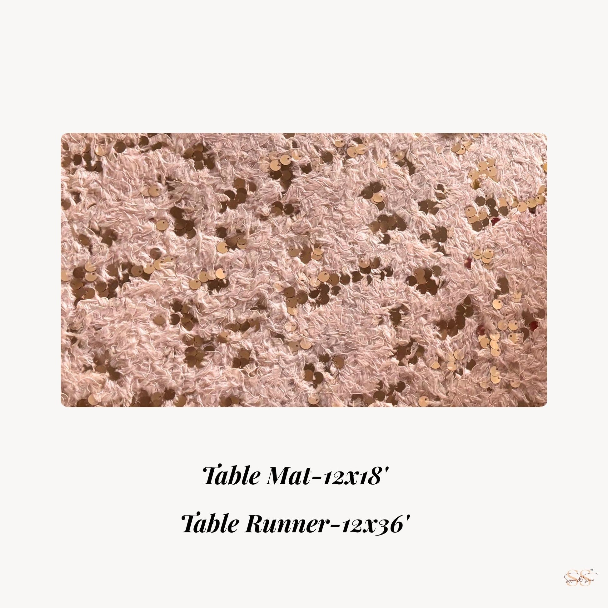 Textured pink table mat or runner with dimensions on a white background