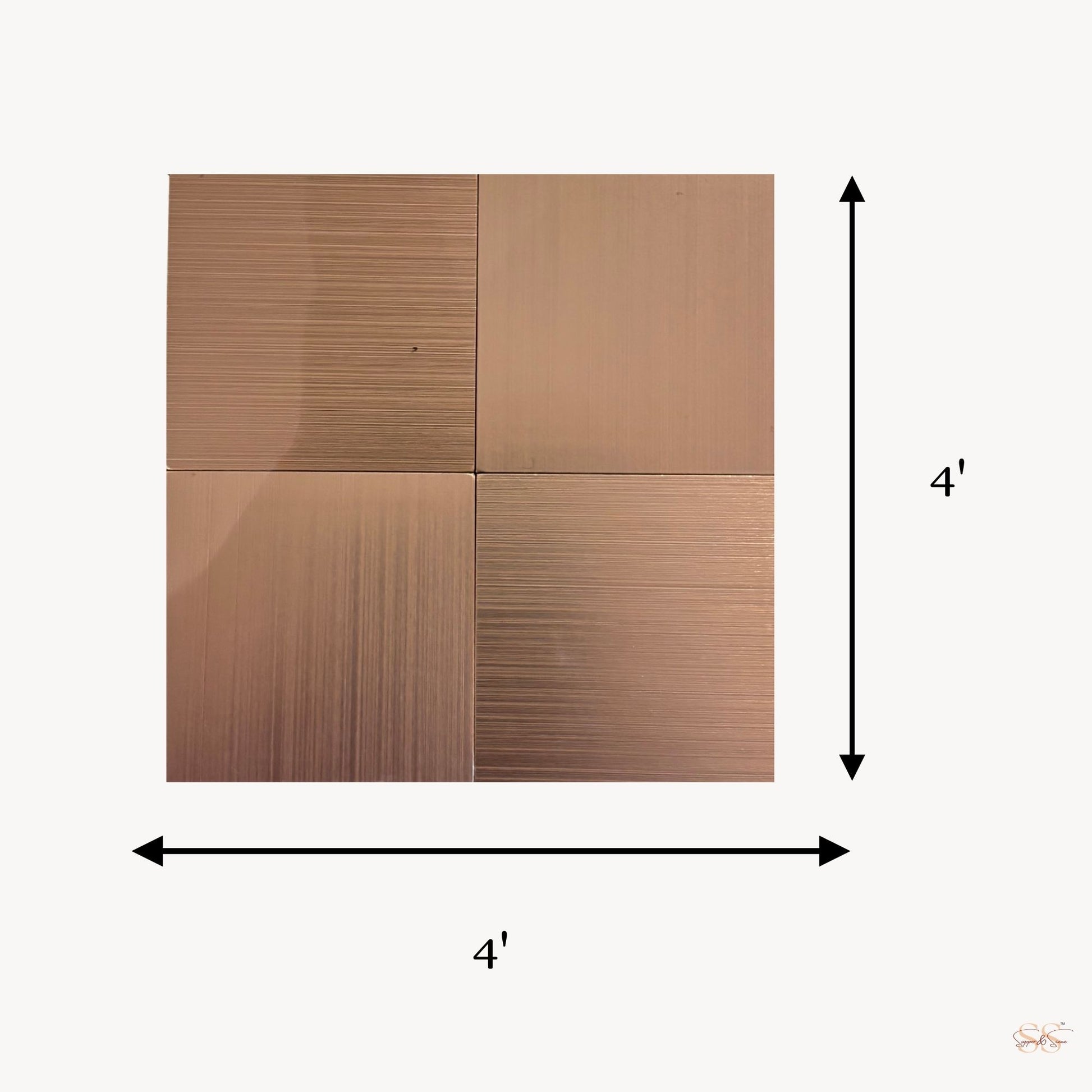 Rose gold metallic square coaster for coffee table and side table use by Supper & Scene.