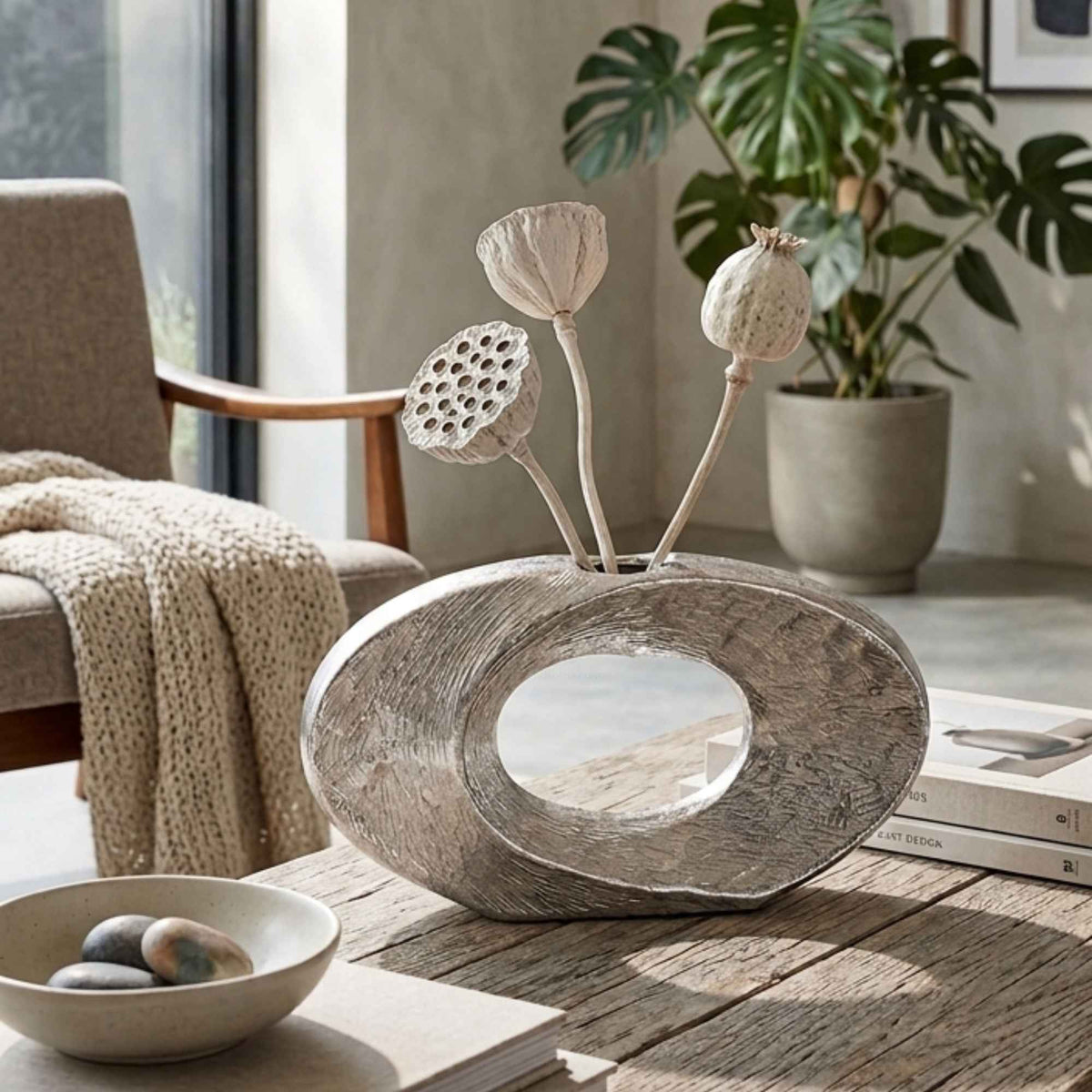 German silver sculptural vase showpiece styled as a home decor accent by Supper & Scene.