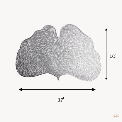 Silver PVC ginkgo-shaped side mat for side table decor by Supper & Scene.
