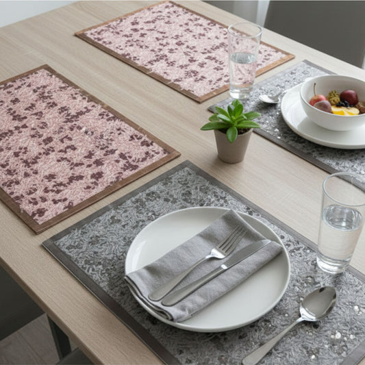 pink and grey fur table mat set of 6