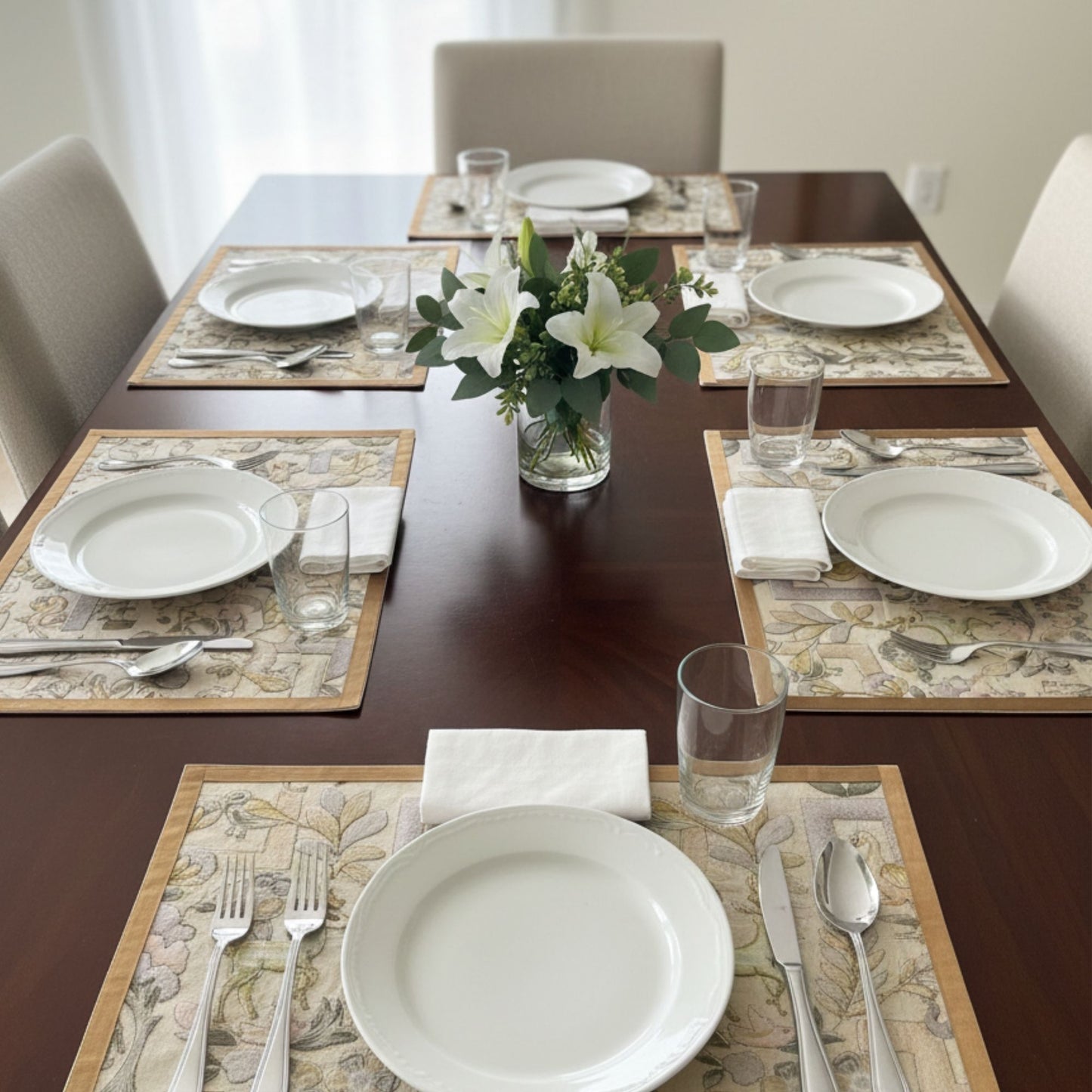 embroidery green table mat on dining table set of 6