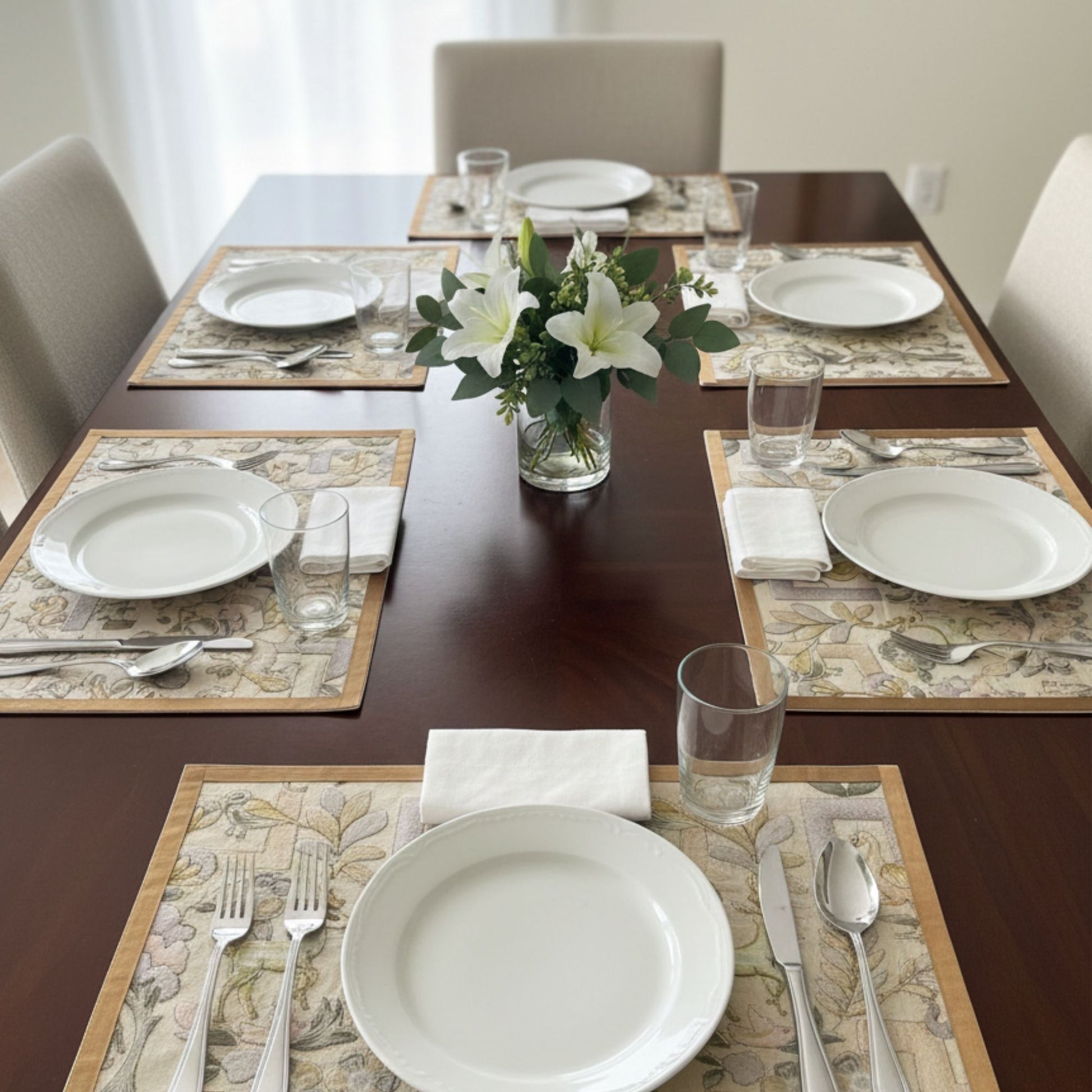 embroidery green table mat on dining table set of 6