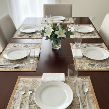 embroidery green table mat on dining table set of 6