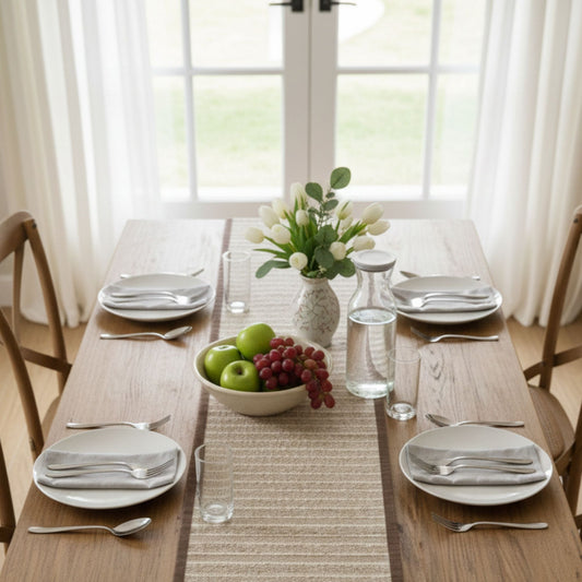 Shimmer table runner on table 