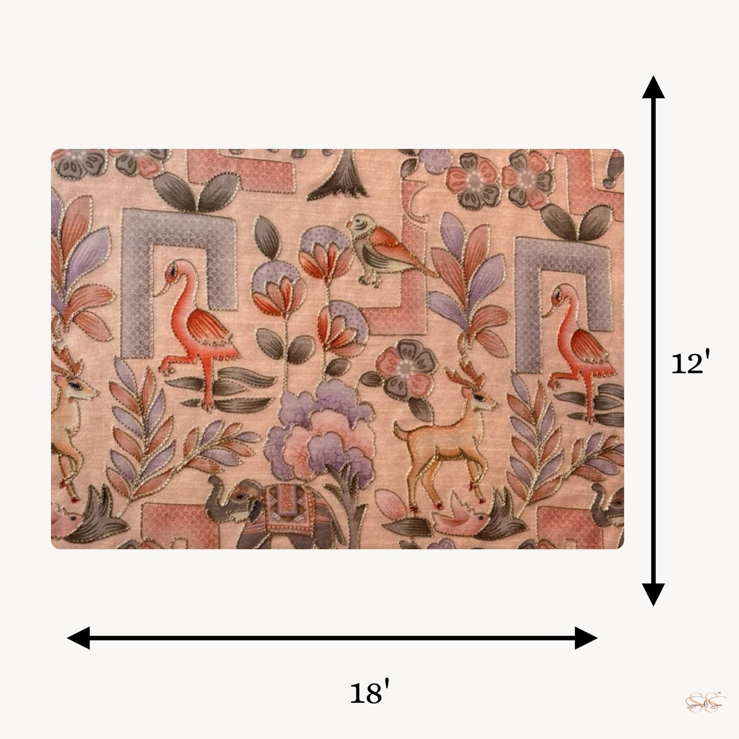 embroidery pink table mat on dining table set of 6 -12x18 inch