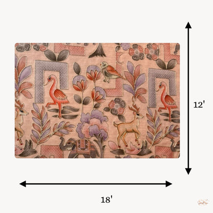 embroidery pink table mat on dining table set of 6 -12x18 inch