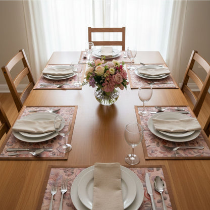 embroidery pink table mat on dining table set of 6
