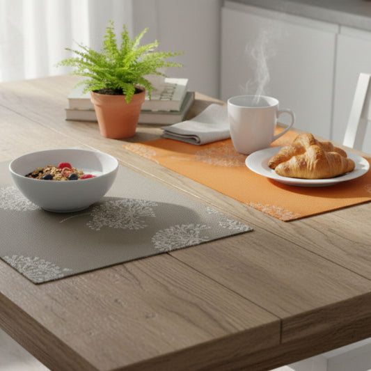 grey and amber printed wire table mats