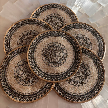 set of 6 black jute table mat