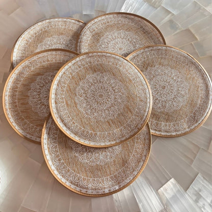 set of 6 white jute table mat