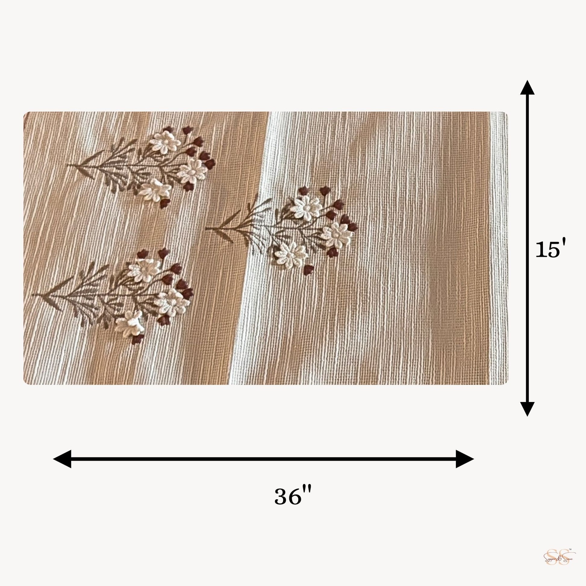 short brown embroidery table runner