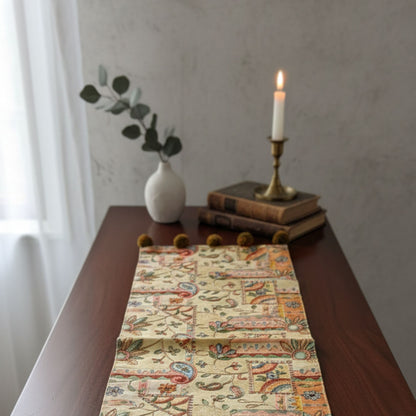 Green short table runner on console