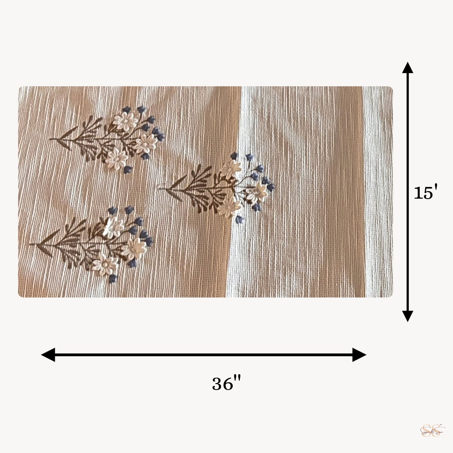 short blue embroidery table runner