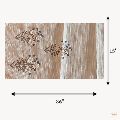 short blue embroidery table runner