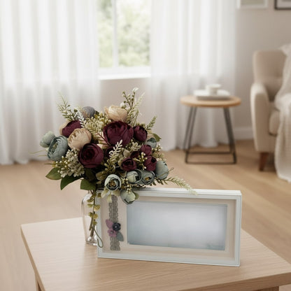 photo frame in a living room setting by supper and scene