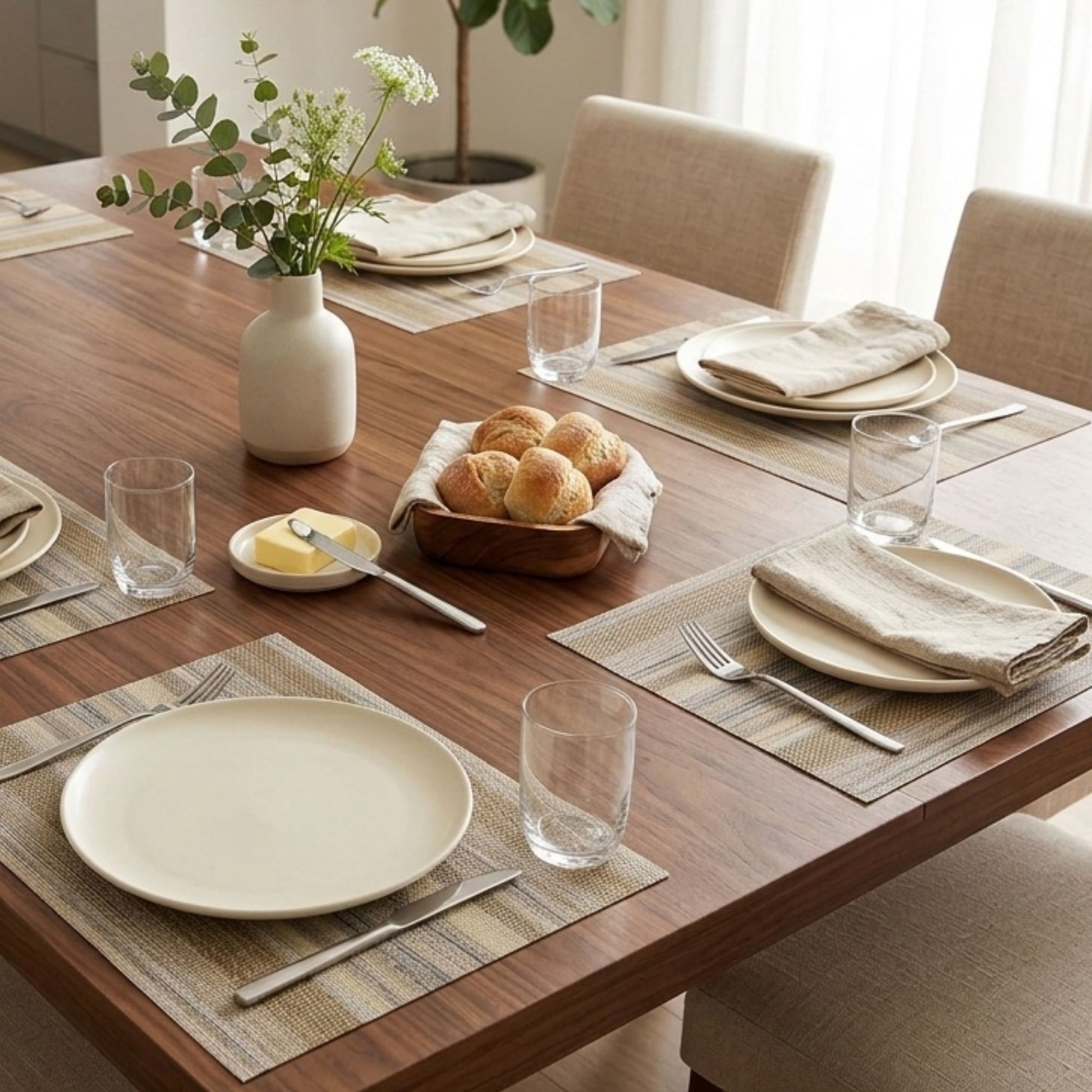 Wire mesh light multicolour table mat set of 6 rectangular placemats styled on wooden dining table